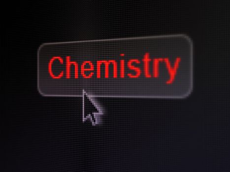 Education concept: pixelated words Chemistry on button with Arrow cursor on digital computer screen background, selected focus 3d render