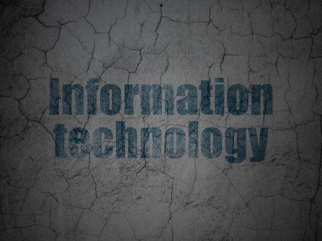 Data concept: Blue Information Technology on grunge textured concrete wall background, 3d render