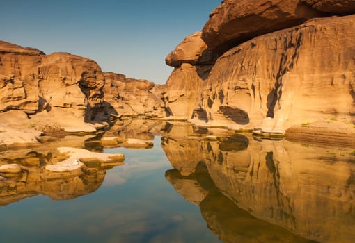 Sam Phan Bok rock canyon beside Khong river,Ubon Ratchathani of Thailand.