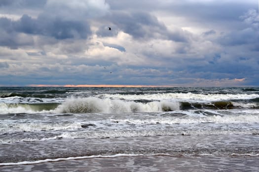 Waves of the Black Sea. Cloudy weather