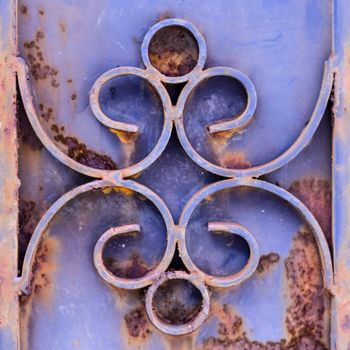 very old rust door blue color background texture