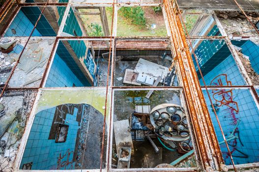 dirty operating room in an abandoned hospital