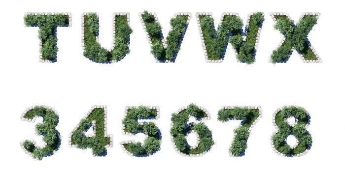 Green Garden set with grey cubing border. Letters and numerals