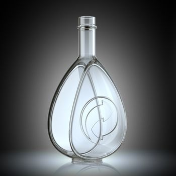 Bottle for alcoholic beverages with recycling symbol. Ecology and environment 