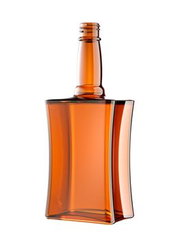 Red glass bottle for cognac or whisky isolated on white