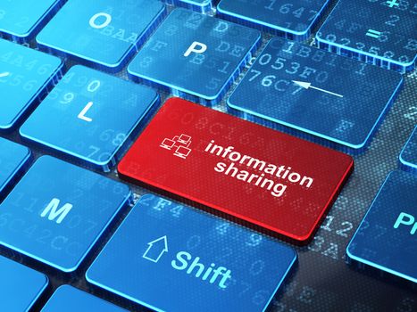 Data concept: computer keyboard with Lan Computer Network icon and word Information Sharing on enter button background, 3d render