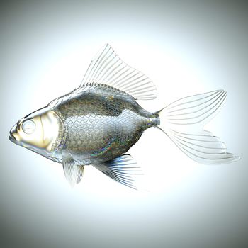 Side view of fish made of glass over gradient background