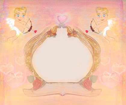 happy valentines day vintage card with cupids and vintage frame
