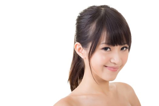 Asian woman beauty face closeup portrait. Isolated on the white background.