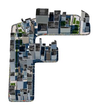 Urban F letter from city font collection. Extreme detail. Custom made and rendered