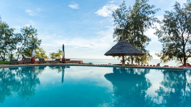 A swimming pool overlooking the Indian Ocean at a beautiful vacation spot