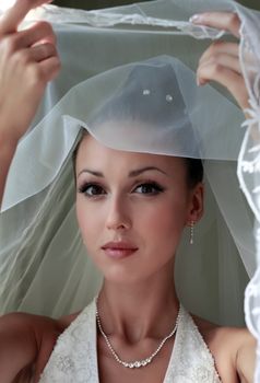 Portrait of the beautiful bride in a veil