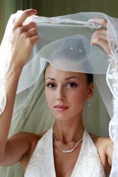 Portrait of the beautiful bride in a veil