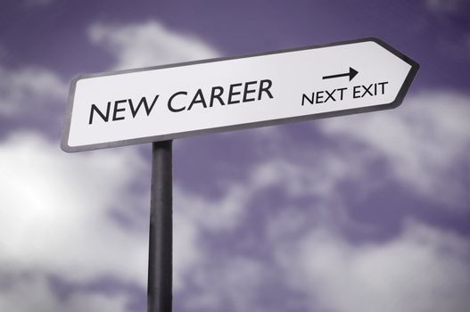 New career road sign pointing towards the next exit