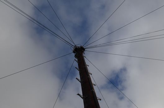 UK telephone pole with wires.