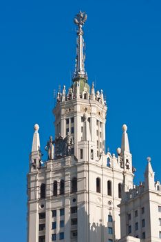 Beautiful view of soviet skyscraper Kotelnicheskaya Embankment Building, Moscow, Russia