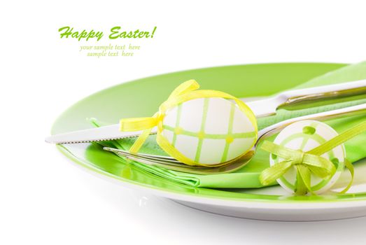 Easter eggs in a plate, on a white background