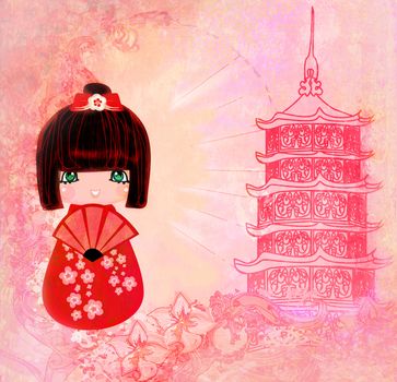 Kokeshi doll cartoon character , beautiful abstract card