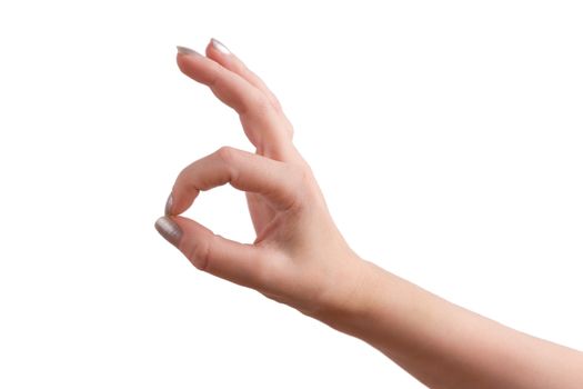 Woman hand in ok sign on a white isolated background