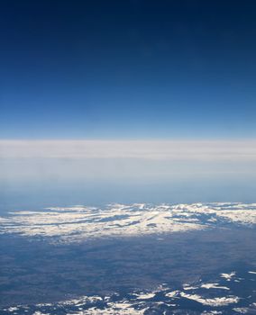 Aerial shot of the Alps taken from an altitude of 39,000ft.