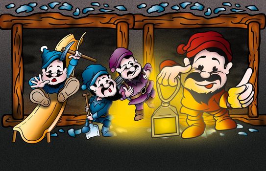 Dwarfs - Cartoon Background Illustration, Bitmap