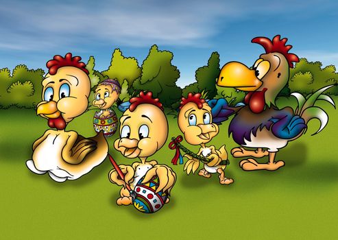 Easter Chickens - Background Illustration, Bitmap