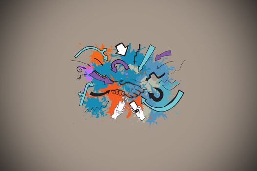 Communication concept on paint splashes against grey background with vignette