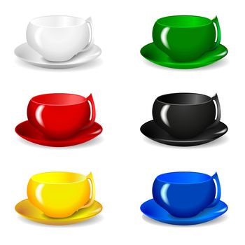 набор из шести красивых разноцветных чашек для чая и кофе изоляции</font></font>