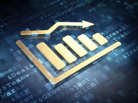 News concept: Golden Decline Graph on digital background, 3d render