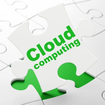 Cloud networking concept: Cloud Computing on White puzzle pieces background, 3d render