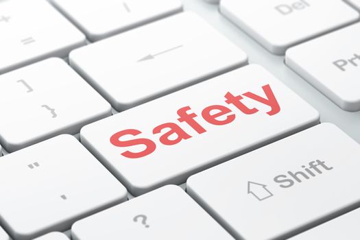 Safety concept: computer keyboard with word Safety, selected focus on enter button background, 3d render