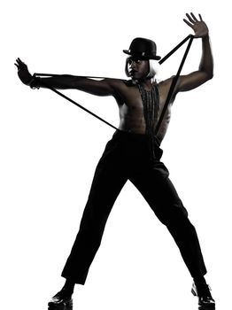 one african man dancer dancing cabaret burlesque on studio isolated white background