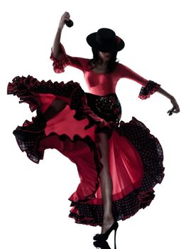 one woman gypsy flamenco dancing dancer on studio isolated white background
