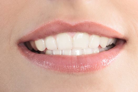 close up of beautiful mouth lips teeth smile smiling caucasian woman