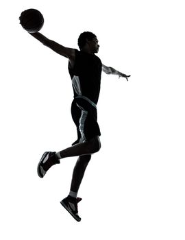 one young man basketball player silhouette in studio isolated on white background