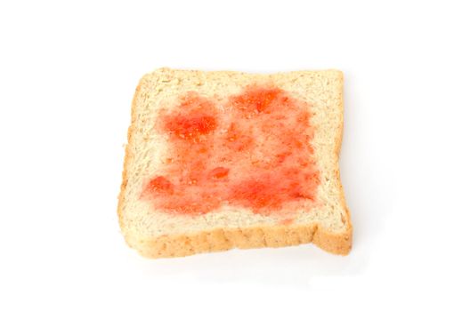 Slice of bread with strawberry jam isolated