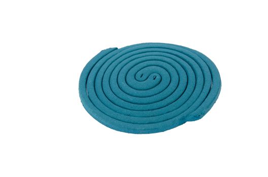 Mosquito repellent incense coil blue on white background