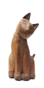 Wooden cat sculpture isolated