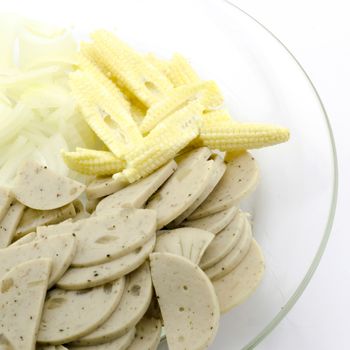 Vietnamese sausage in clean dish isolated on white background