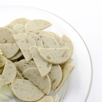 vietnamese sausage in clean dish isolated on white background