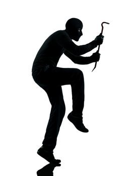 thief criminal walking quiet in silhouette studio isolated on white background