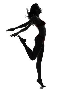 one beautiful asian woman in red underwear silhouette studio isolated on white background
