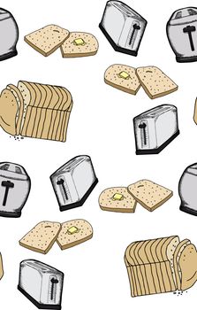 Seamless background wallpaper pattern of toast and toasters