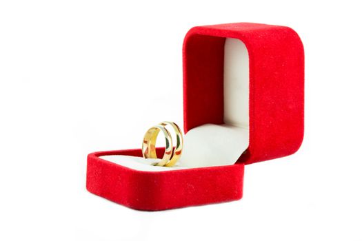 pair ring in a gift red box on white background