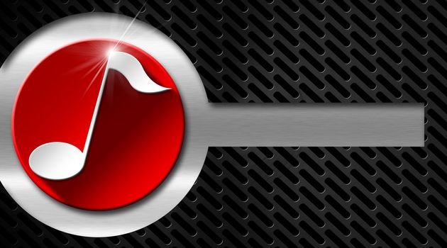 Metal background with grid, red circle and white music note - business card music