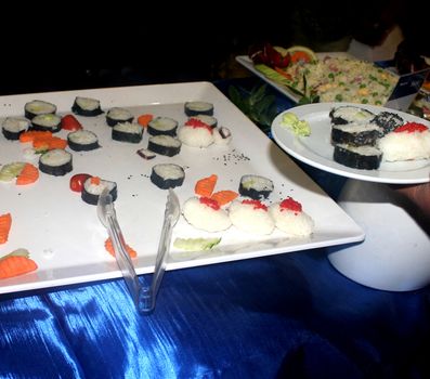 Mix of Japanese sushi and rolls on the plate