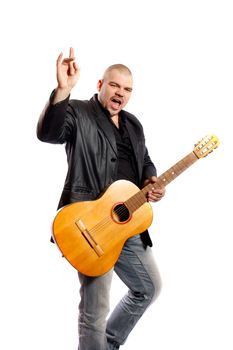 rock singer with a guitar on a white background