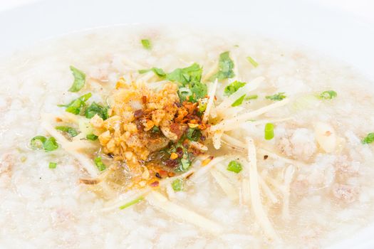 Pork porridge rice gruel in a bowl.