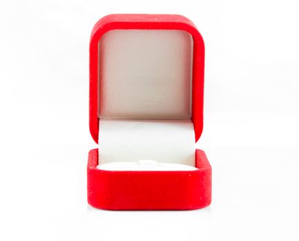 Red jewelry open box to putting ring on white background