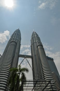 KUALA LUMPUR - APRIL 10: General view of Petronas Twin Towers on Apr 10, 2011 in Kuala Lumpur, Malaysia. The towers are the worlds tallest twin towers with the height of 451.9m.